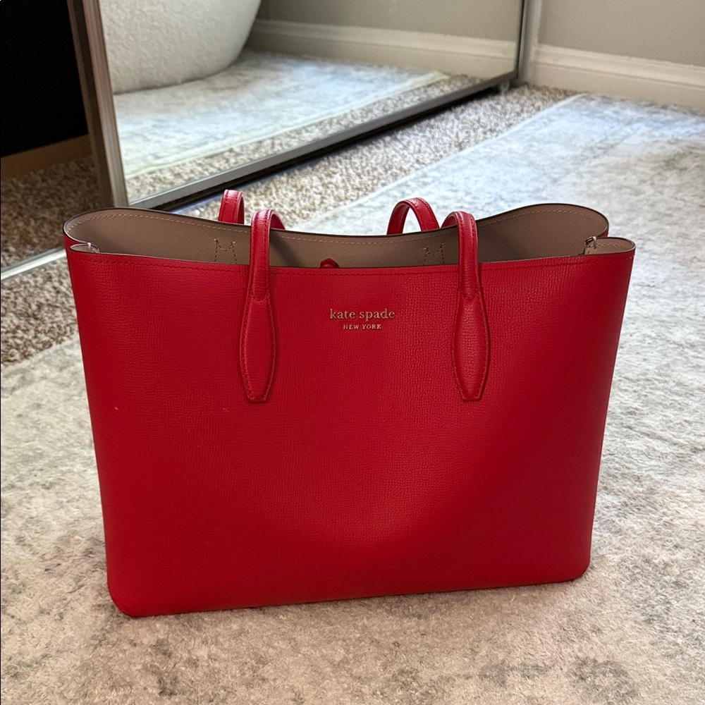 Kate Spade Red Leather Tote Bag with Structured Design